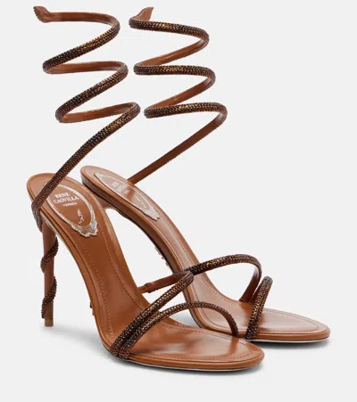 René Caovilla Margot Crystal-embellished Satin Sandals In Brown