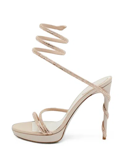 Pre-owned René Caovilla Margot Crystal-embellished Heeled Sandals In Neutrals