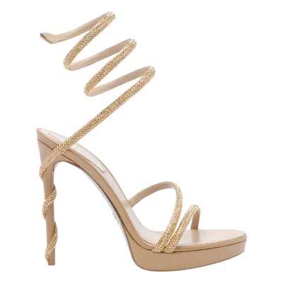 René Caovilla Margot Crystals Plateau Sandals In Gold