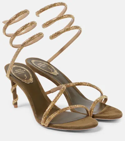 René Caovilla Margot Embellished Suede Sandals In Mility Suede-satin/metallic