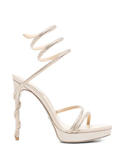 René Caovilla Margot Embellished-spiral Heeled Sandals In Neutral