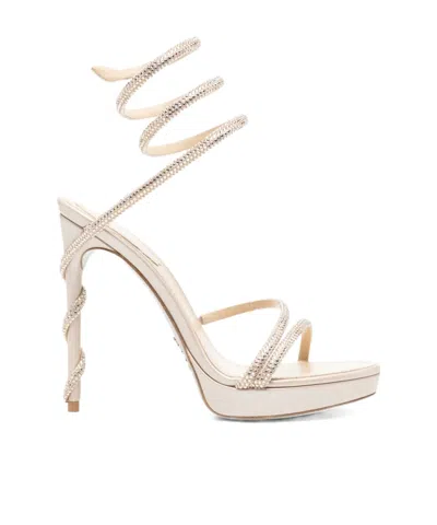 René Caovilla Margot Embellished-spiral Heeled Sandals In Neutral