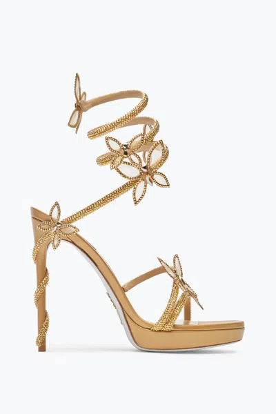 René Caovilla Margot Gold Platform Sandal With Butterflies 120