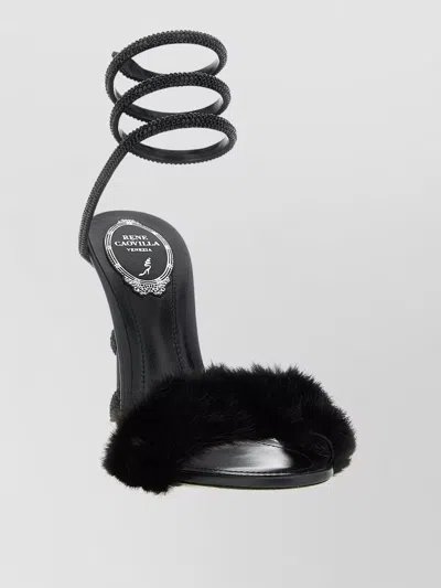 René Caovilla Margot Open Toe Sandals Spiral Strap In Black