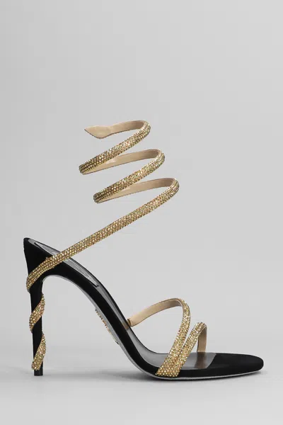 René Caovilla Crystal-embellished Wraparound 120mm Sandals In Nero