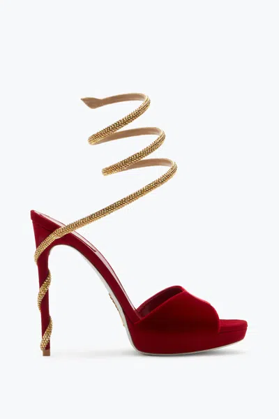 René Caovilla Margot Red Velvet Sandal 120
