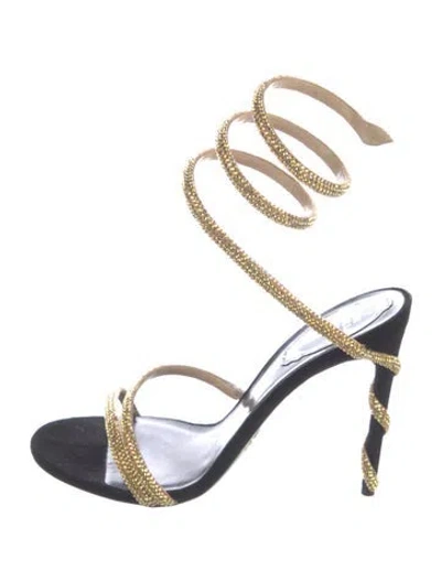 Pre-owned René Caovilla Margot Suede Sandals In Black/gold