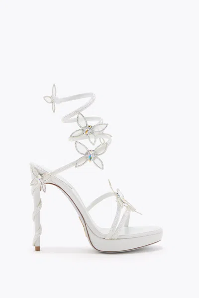 René Caovilla Margot White Platform Sandal With Butterflies 120 In Multi
