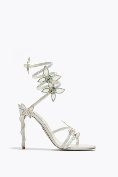 René Caovilla Margot White Sandal With Butterflies 105 In Silver