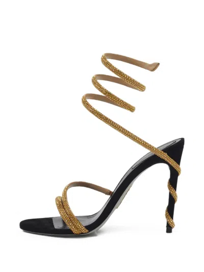 Pre-owned René Caovilla Margot Wrap Heeled Sandals In Gold