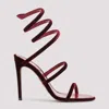 René Caovilla Velvet Snake Spiral Strap Sandals In Burgundy