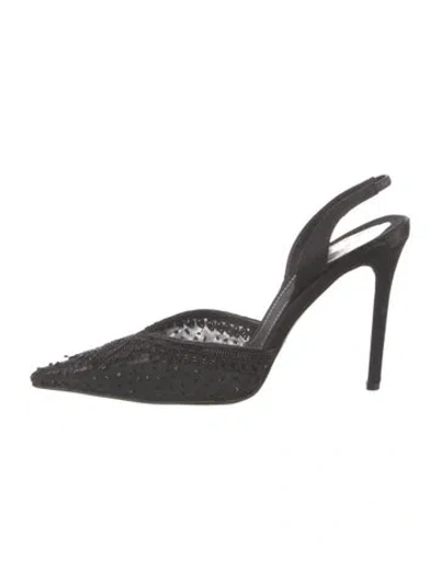 Pre-owned René Caovilla Mesh Beaded Accents Slingback Pumps In Black