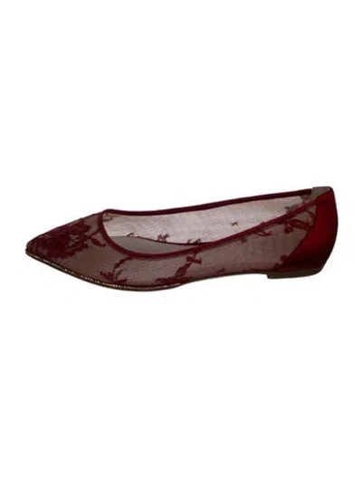 Pre-owned René Caovilla Mesh Lace Pattern Ballet Flats In Red
