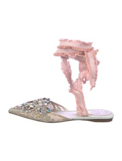Pre-owned René Caovilla Mesh Patterned Mules In Pink