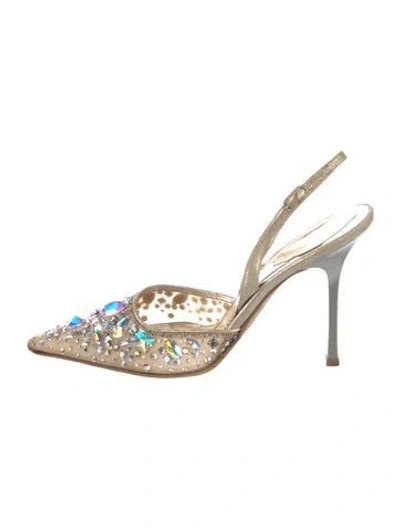Pre-owned René Caovilla Mesh Patterned Slingback Pumps