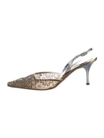 Pre-owned René Caovilla Mesh Patterned Slingback Pumps In Multi