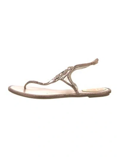 Pre-owned René Caovilla Mesh Slingback Sandals In Neutral