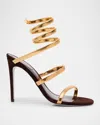 René Caovilla Meta Snake Spiral-wrap Suede Sandals In Brown
