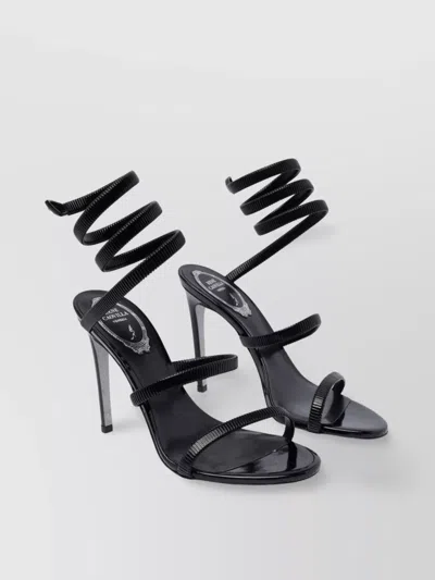 René Caovilla Metal Strappy Stiletto Heel Sandals In Black