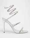 René Caovilla Metallic Leather Strass Snake Ankle Wrap Sandals In Neutral