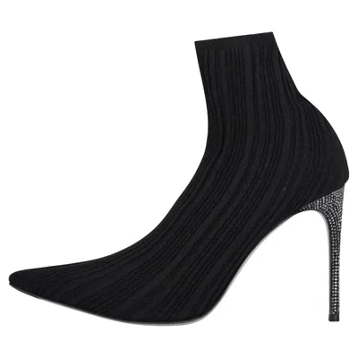 Pre-owned René Caovilla Rene Caovilla Metallic Sock Ankle Boots With Crystal-embellished Heel In Black