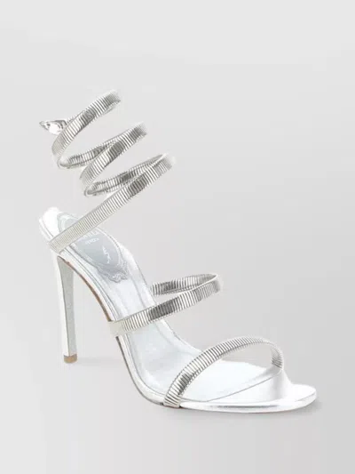 René Caovilla Metallic Strappy Stiletto Sandals In White