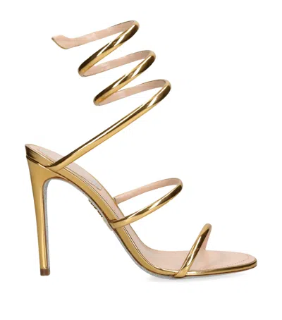 René Caovilla Mirrored Leather Minimal Cleo Sandals 105 In Gold