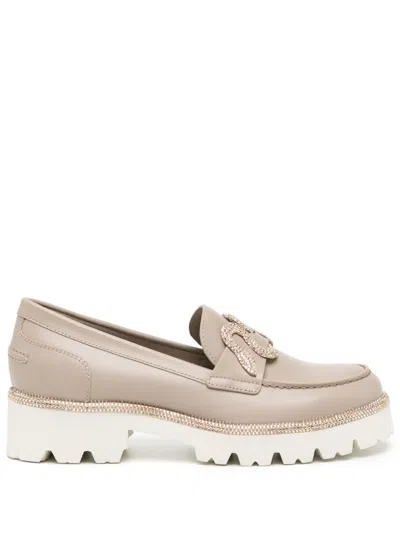 René Caovilla Morgana 40mm Leather Loafers In Neutrals