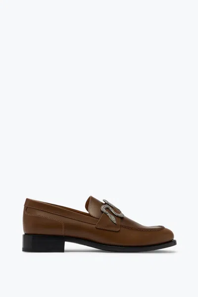 René Caovilla Morgana Brown Loafer With Silver Crystal 20