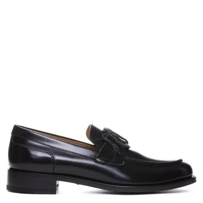 René Caovilla Calfskin Strass Snake Penny Loafers In Black
