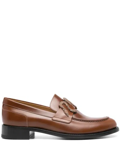 RENÉ CAOVILLA MORGANA RHINESTONE-EMBELLISHED LEATHER LOAFERS