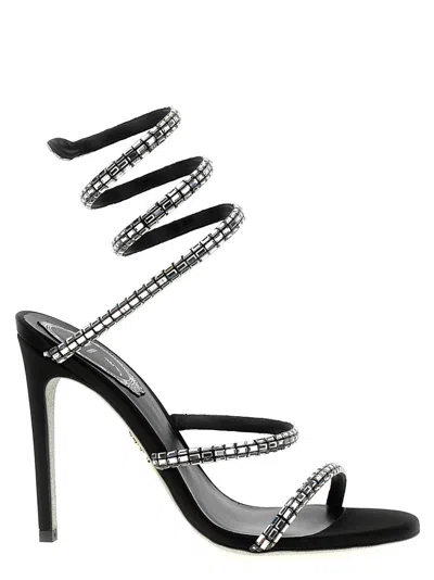 René Caovilla 105mm Cleo Leather Baguette Crystal Sandals In Black