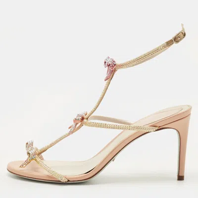 Pre-owned René Caovilla Multicolor Satin Caterina Ankle Strap Sandals Size 37