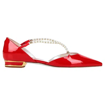 Pre-owned René Caovilla New Rene Caovilla Ballerina Red Patent Leather White Pearl Flats It 36.5 Us 6.5