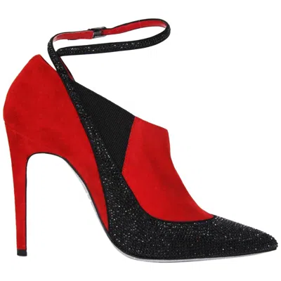 Pre-owned René Caovilla New Rene Caovilla Suede Beaded Glitter Red Black Ankle Boots Booties 39.5 - 9.5
