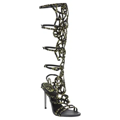 Pre-owned René Caovilla Nwt Rene Caovilla Knee-high Swarovski Beaded Gladiator Sandals It 36 - Us 6 In Black