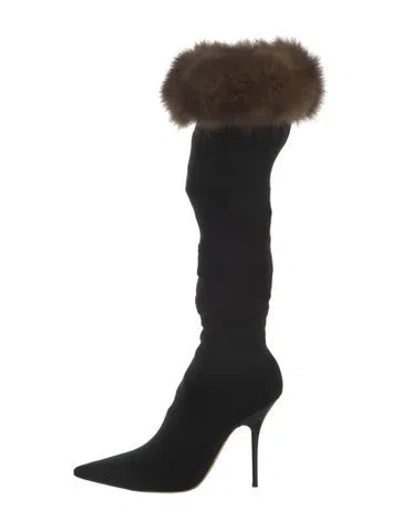 Pre-owned René Caovilla Nylon Fur Trim Boots In Black