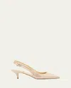 René Caovilla Olivia Embellished Satin Slingback Pumps In Nude
