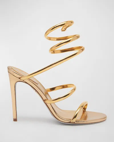 René Caovilla Omega Snake Spiral-wrap Stiletto In Gold