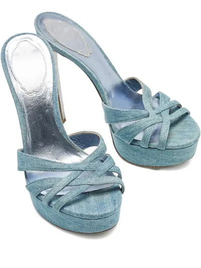 Pre-owned René Caovilla Open-toe Platform Sandals In Blue
