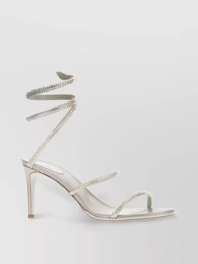 René Caovilla Open Toe Strappy Embellished Pumps In White