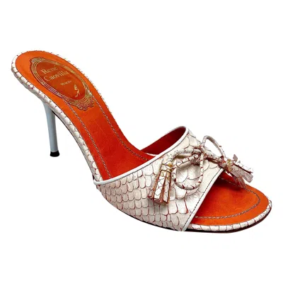 Pre-owned René Caovilla Rene Caovilla Orange Python Peep Toe Heels Size 35
