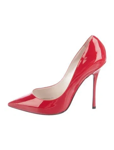 Pre-owned René Caovilla Patent Leather Glitter Accents Pumps In Red