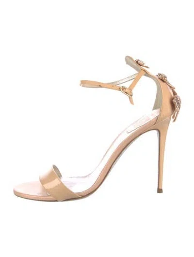 Pre-owned René Caovilla Patent Leather Glitter Accents Sandals In Neutral