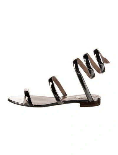 Pre-owned René Caovilla Patent Leather Slingback Sandals In Silver