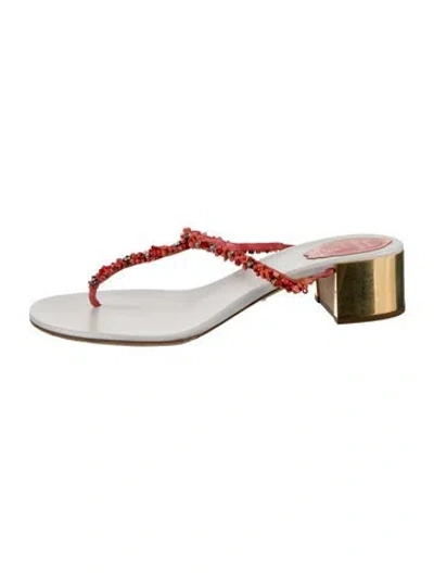 Pre-owned René Caovilla Patterned Crystal Embellishments Flip Flops In Orange