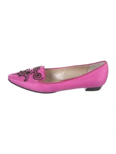 Pre-owned René Caovilla Patterned Crystal Embellishments Loafers In Pink