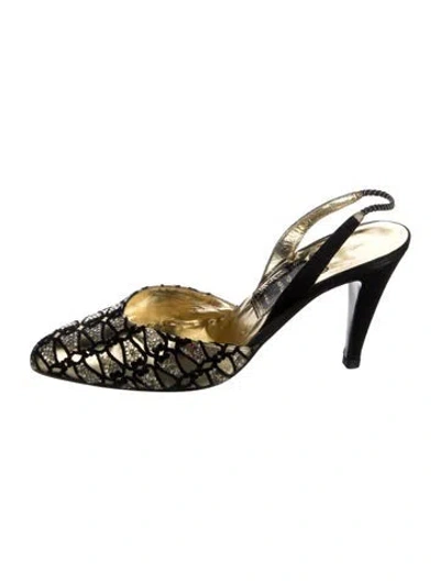 Pre-owned René Caovilla Patterned Crystal Embellishments Slingback Pumps In Multi