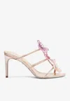 René Caovilla Peach Flower 80 Rhinestone-embellished Mules In Pink