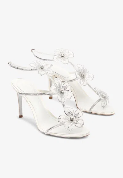 René Caovilla Peach Flower 80 Rhinestone-embellished Sandals In White